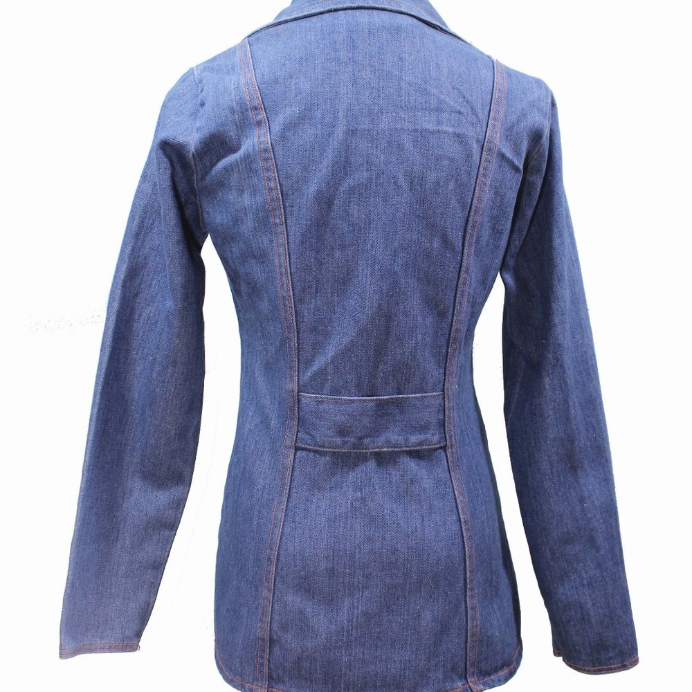 SOLD Vintage Wrangler Fitted Blue Jean Jacket Denim Blazer 2 Buttons - Picture 3 of 4